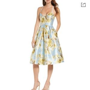Eliza J Light Blue & Yellow Floral Fit-and-Flare Mini Dress